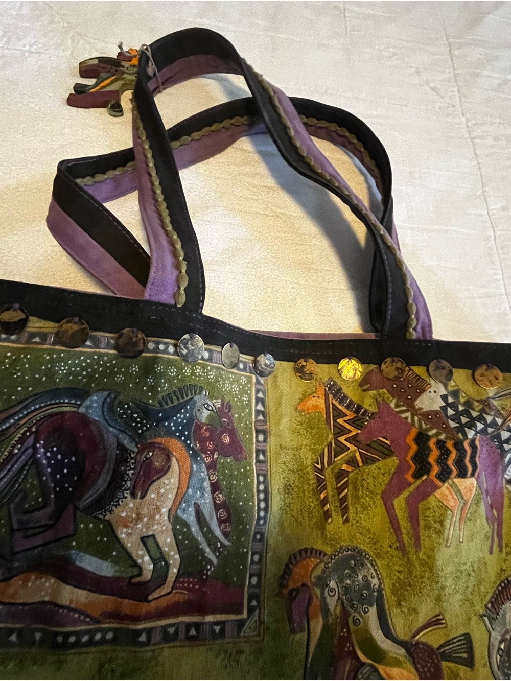 Laurel Burch Purple and Green Horse Panel Tote - Picture 9 of 9